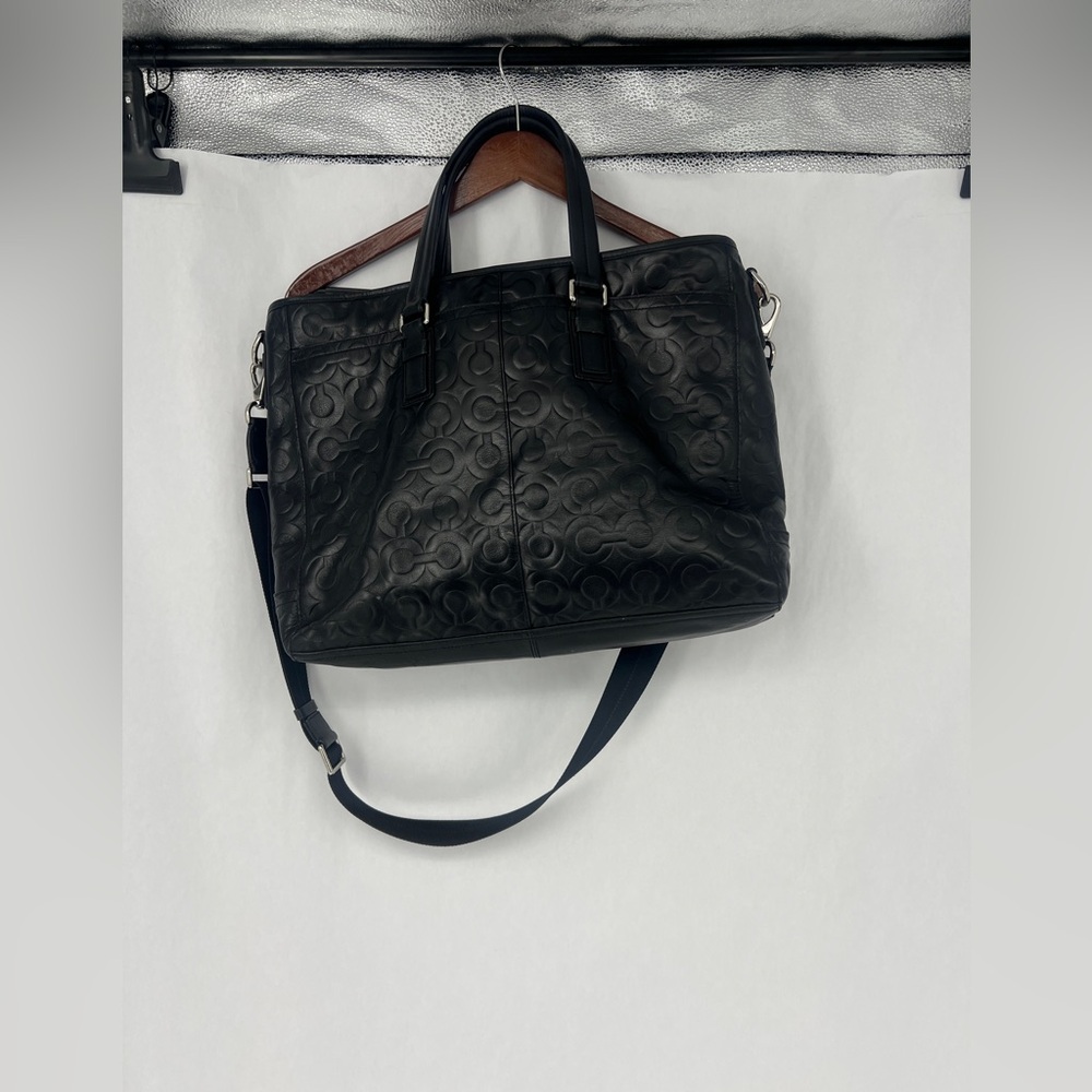 COACH Coach Op Art Leather Business Tote Bag Black Men's - Picture 3 of 14